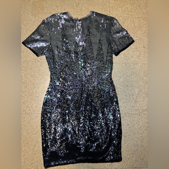 Naeem Khan Riazee Nights Silk Silver Black Sequin Mini Sheath Dress Vintage Sz M - Picture 2 of 8